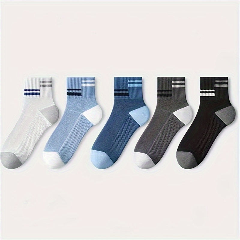 Men's 5 pairs of simple thin low cut ankle socks for spring and summer, with anti-odor and sweat absorption features.