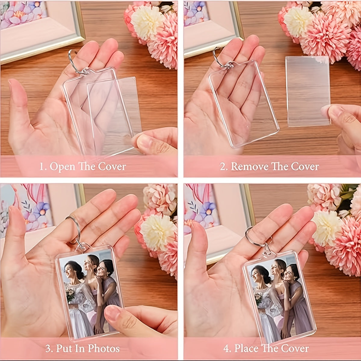 Set of 20 Acrylic Photo Frame Keychains - Includes Dual-Sided Rectangular Picture Holder, DIY Charm Pendant for Bags & Backpacks, Large Head Sticker, and Photo Insert