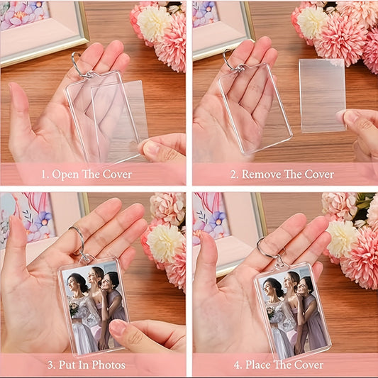 Set of 20 Acrylic Photo Frame Keychains - Includes Dual-Sided Rectangular Picture Holder, DIY Charm Pendant for Bags & Backpacks, Large Head Sticker, and Photo Insert