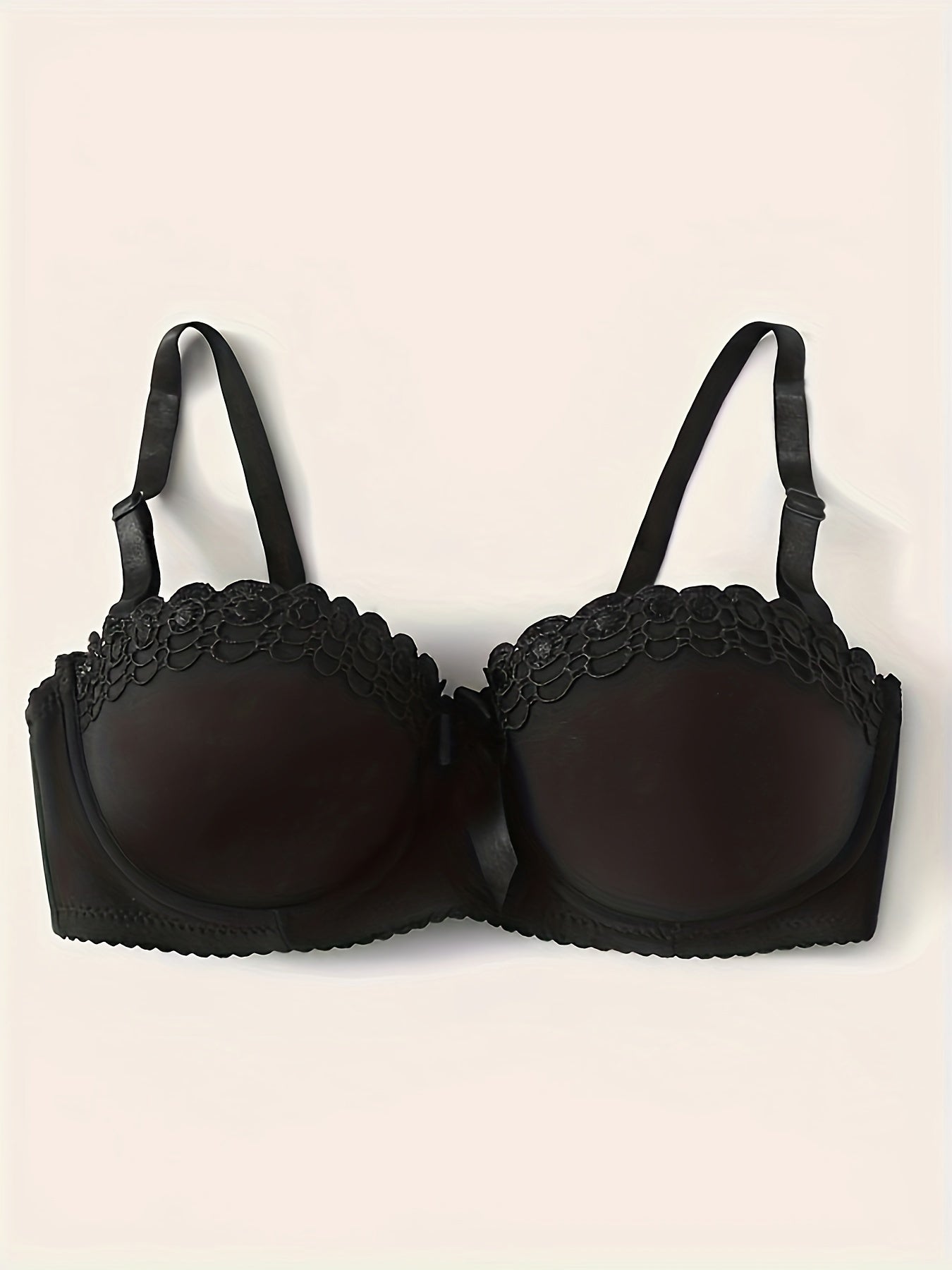 Jacquard lace bow underwire bra, sexy and comfy push up plunge style. Women's lingerie.