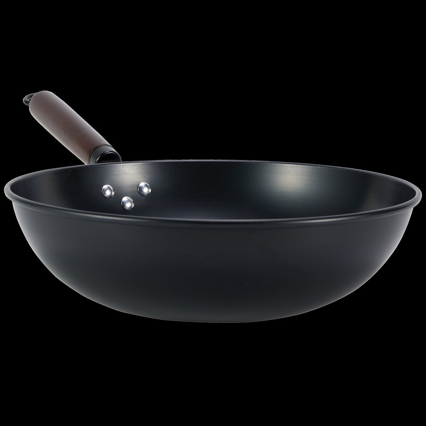 Set of 3 Cast Iron Cookware: Includes a 30.48cm Wok, a 24.13cm Frying Pan, and a 24.13cm Soup Pot with Charcoal Wood Handles. Rust-resistant and high heat resistant, perfect for all your cooking needs.