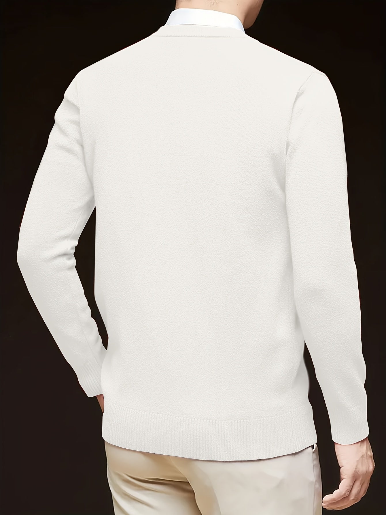 Solid color V-neck knit sweater for men, casual trendy long sleeve pullover, great as a gift.