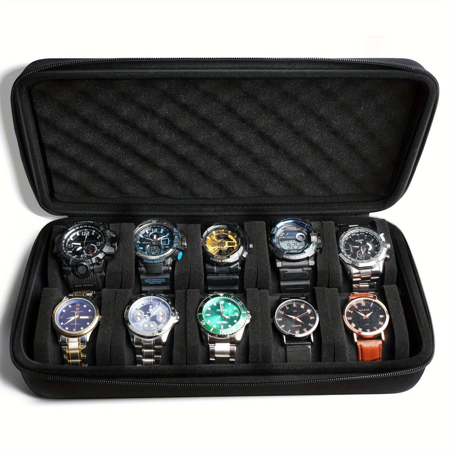 Ideal for gifts, this hard shell zipper carry case can store up to 10 watches. It's the perfect choice for organizing and displaying your watch collection.