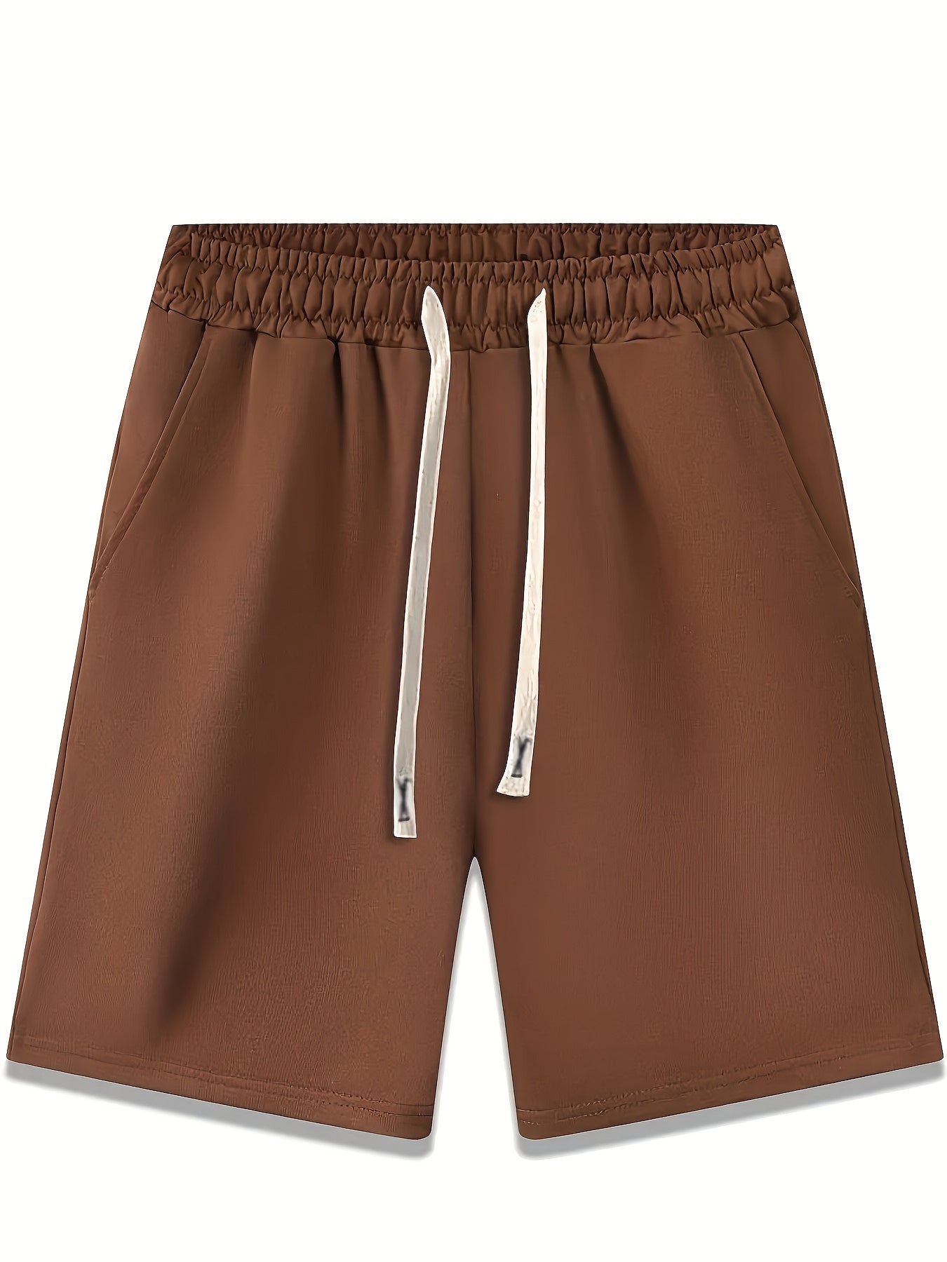 3 Plus Size Men's Casual Shorts with drawstring waist and pockets. Made of breathable polyester, machine washable.