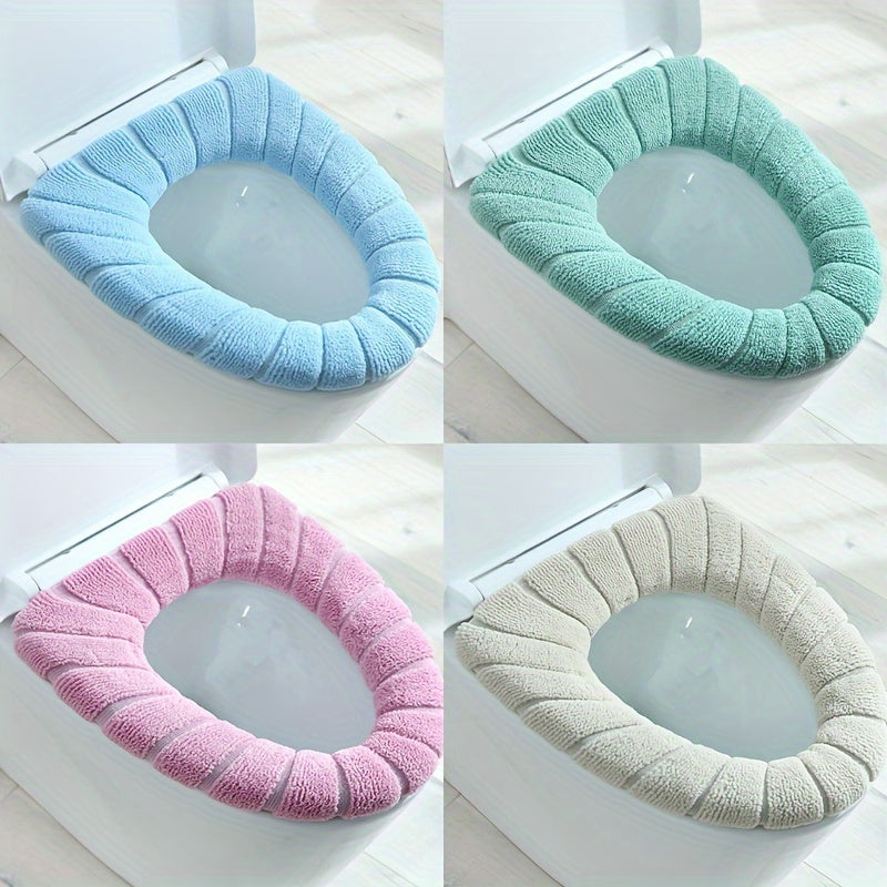 1pc Knit Fabric Bathroom Lid Cover, Non-Electric Warm Cushion, 100% Polyester