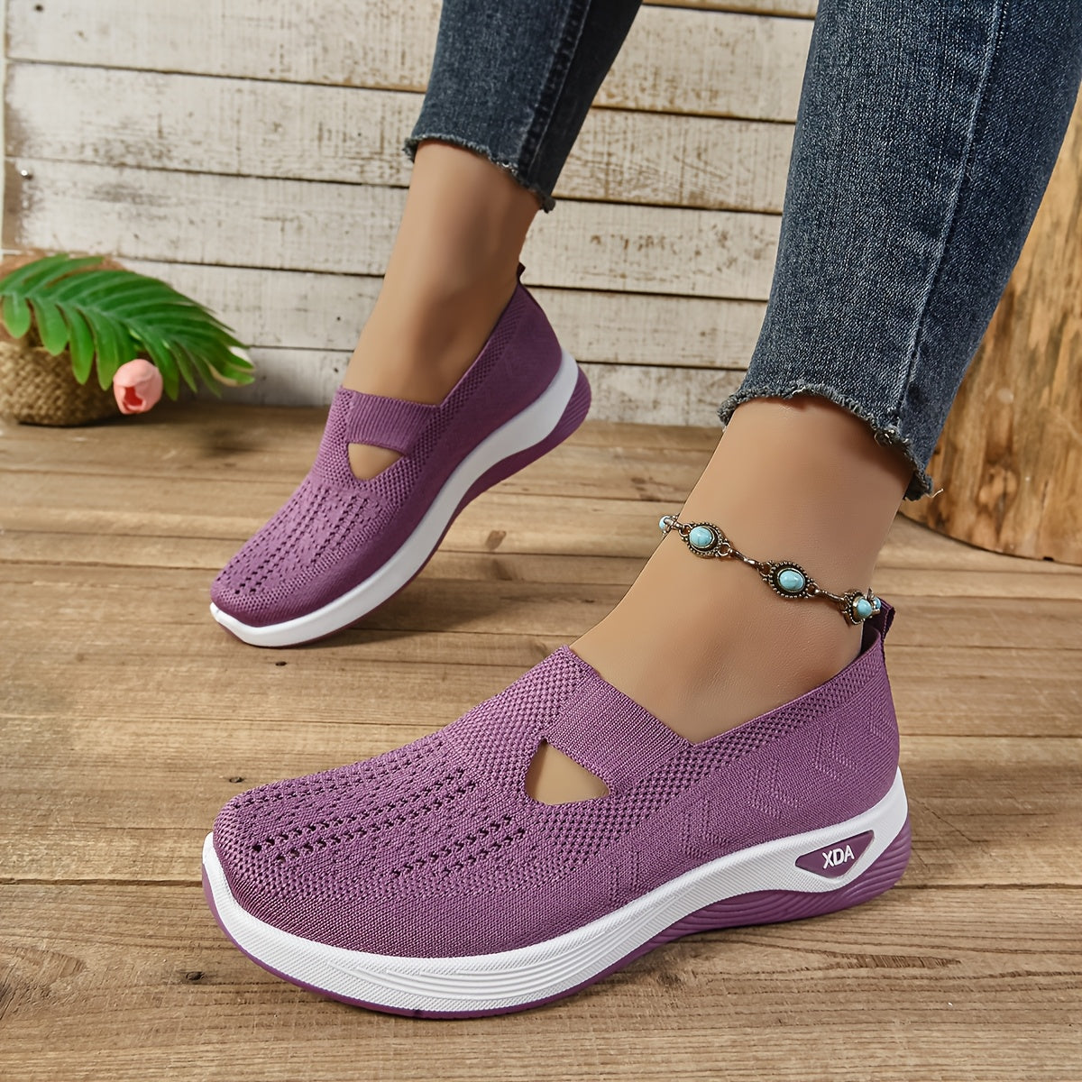 Casual slip on sneakers for women, lightweight and breathable with fabric upper and rubber sole, perfect for spring and summer.