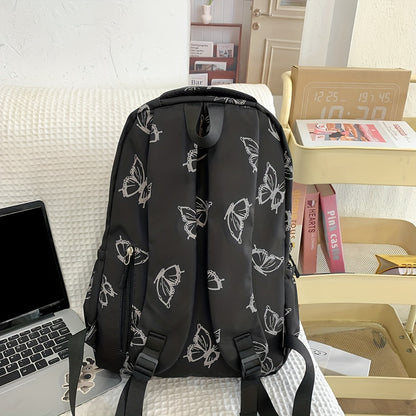 VMI Stylish Butterfly Print Nylon Backpack for Women - Versatile College Bookbag & Daily Commute Laptop Bag with Adjustable Straps, Black & Beige Options, Durable Stitched Design, School