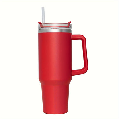 40oz stainless steel tumbler with handle & straw, BPA-free, ideal for car, home, office. Great for summer drinks & birthdays.