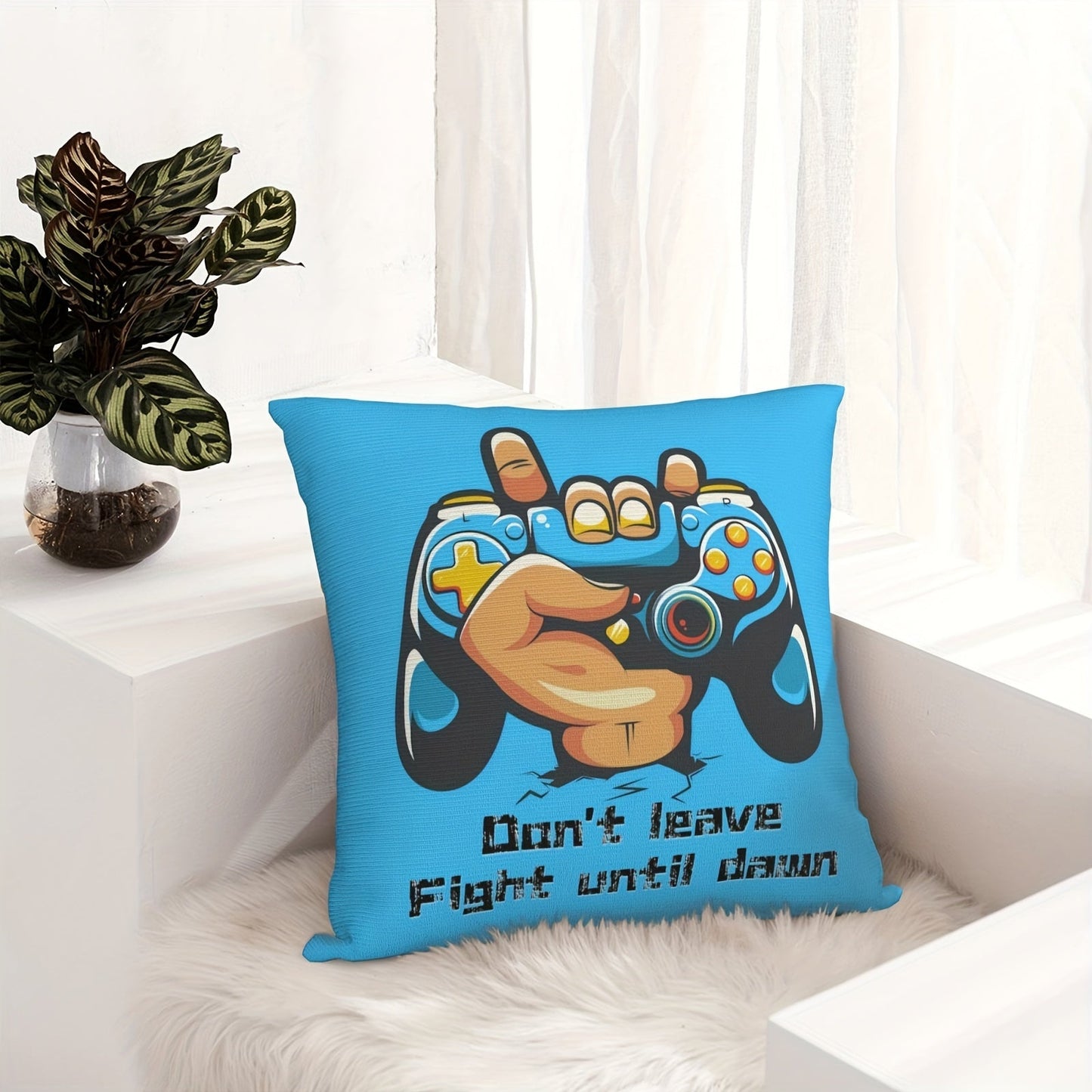 One piece of Square Soft Plush Cushion Cover in the design of a Game Controller, perfect for Video Games enthusiasts. This Pillow Cover can be used as Home Decor, Room Decor, Bedroom Decor, or as a decorative Pillowcase, measuring 45.72cm x 45.72cm.