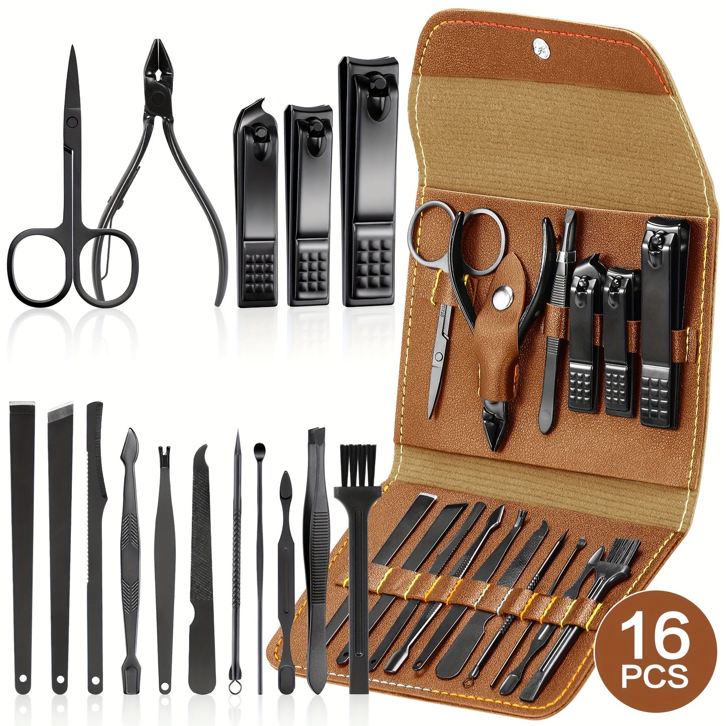 16/19pcs Stainless Steel Manicure Set for Men and Women's Travel.