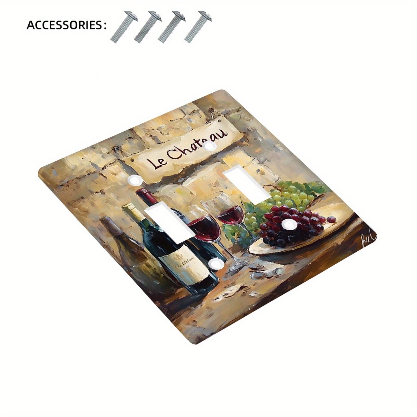 Decorative wall plate featuring wine and grapes design, suitable for light switches in kitchen, bathroom, bedroom, and living room.Requires no electricity or batteries, easy to clean and versatile.