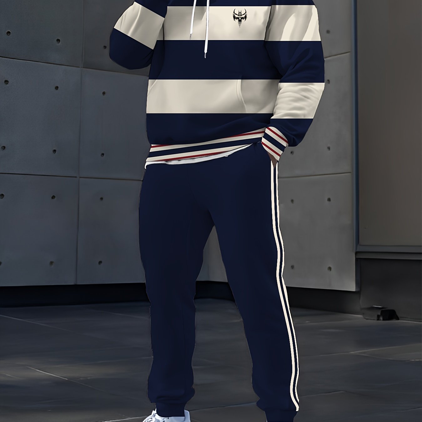 Men's Casual Digital Print Hoodie & Sweatpants Set made from Polyester, suitable for Spring/Fall outings and machine washable.