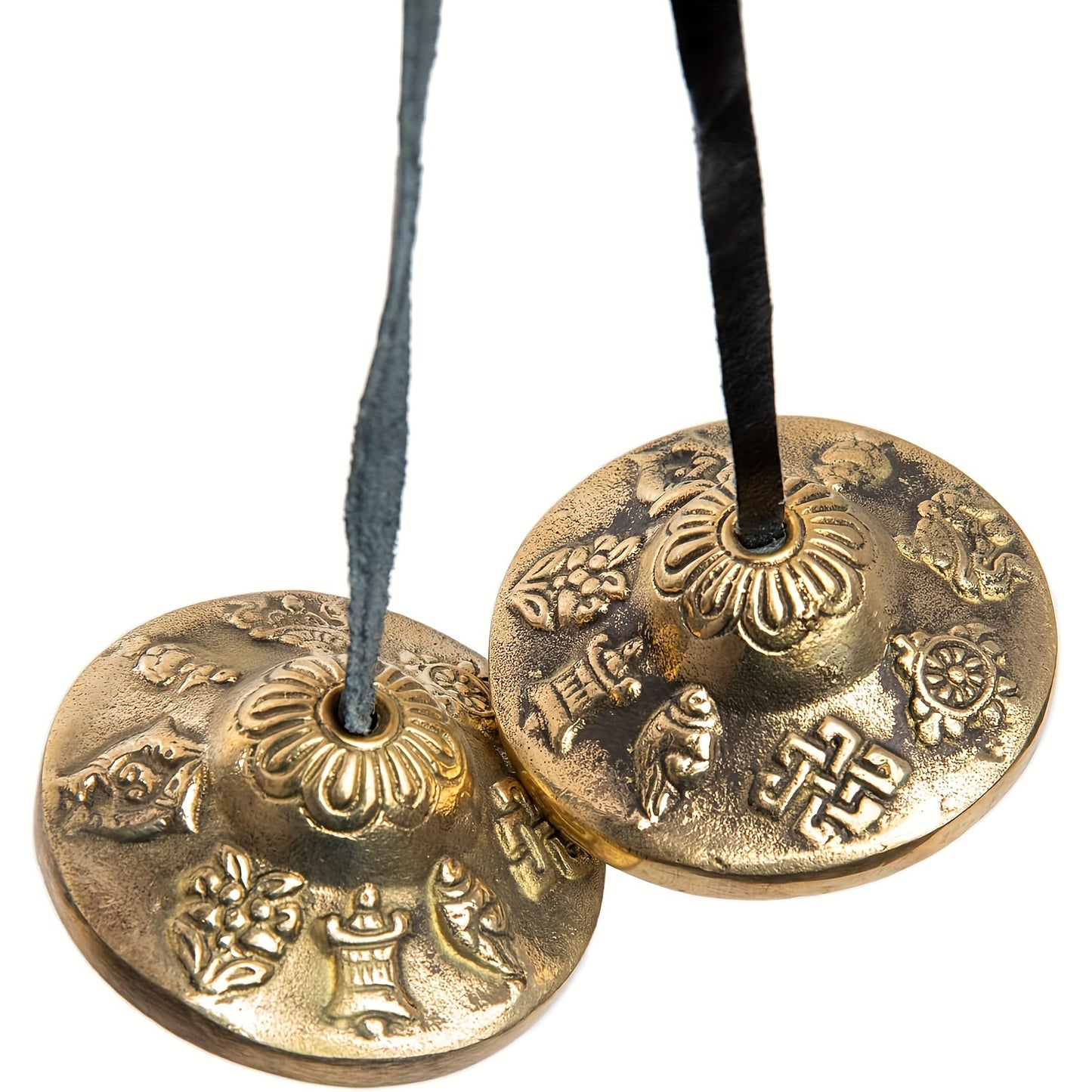 Handcrafted Sinsoledad Tingsha/Cymbal Bells with Antique Bronze Finish and Floral & Swirl Patterns - Perfect for Meditation and Spiritual Gifts.