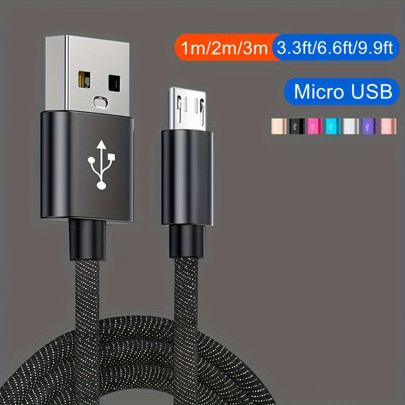 Nylon braided micro USB cable for fast charging Samsung, Xiaomi, Vivo, OPPO, Redmi, and other Android phones.