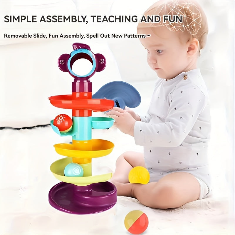 Fun Track Ball Educational Toy Set - Includes Rolling Ball, Stacking Rotating Balls, and Inertial Sliding Ball Track. Perfect for Early Childhood Development. Comes in Random Colors - Great for Birthday, Halloween, Thanksgiving, and Christmas Gifts