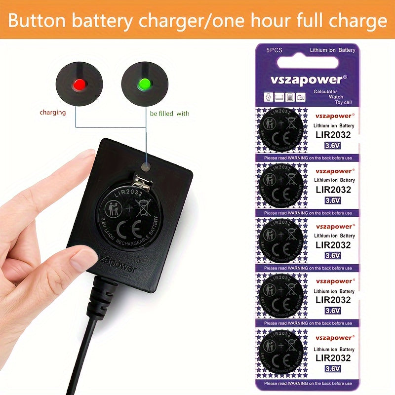 Alternative for CR2032, Rechargeable Button Batteries compatible with LIR2032, LIR2025, LIR2016. Available in various charger options and battery quantities.