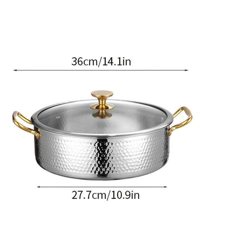 BAICHANG Stainless Steel Soup Pot with Lid - Durable Triple-Layer Construction, Elegant Design, Works on Induction & Gas Stoves, Ideal for Home and Professional Kitchens