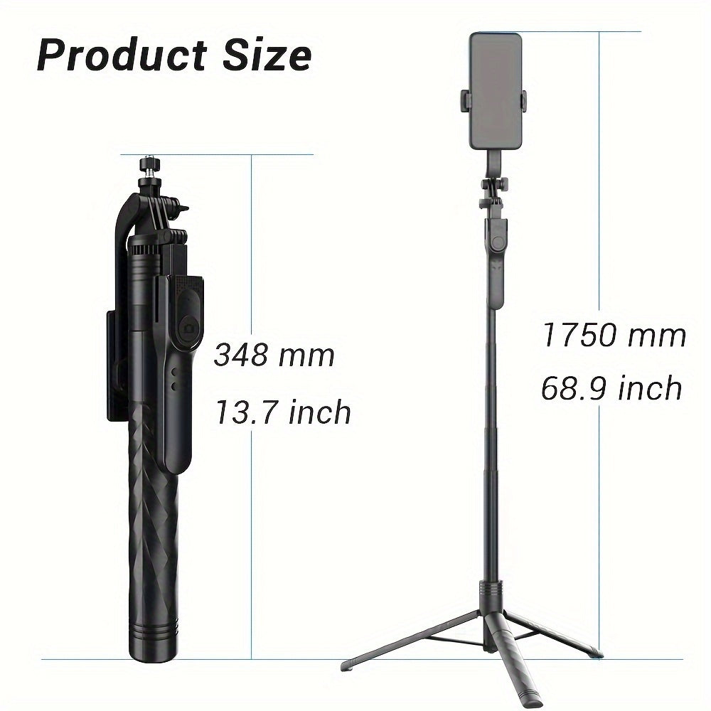 Smartphone selfie stick tripod for travel selfies and live streaming.