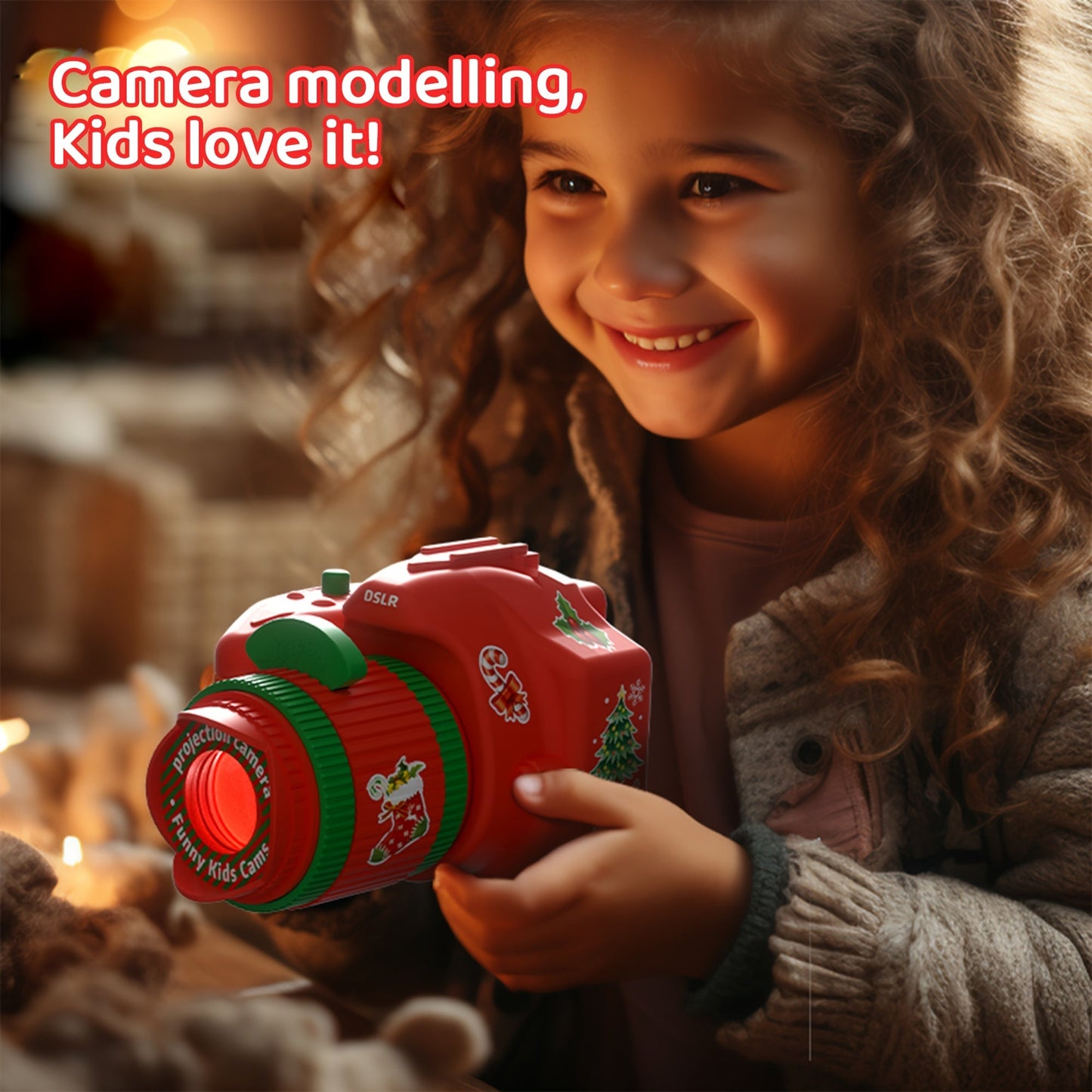 Christmas Projector Camera Toy for Kids - Green ABS Plastic Photo Lamp, Battery-Powered, Ideal for Halloween and Holiday Presents.