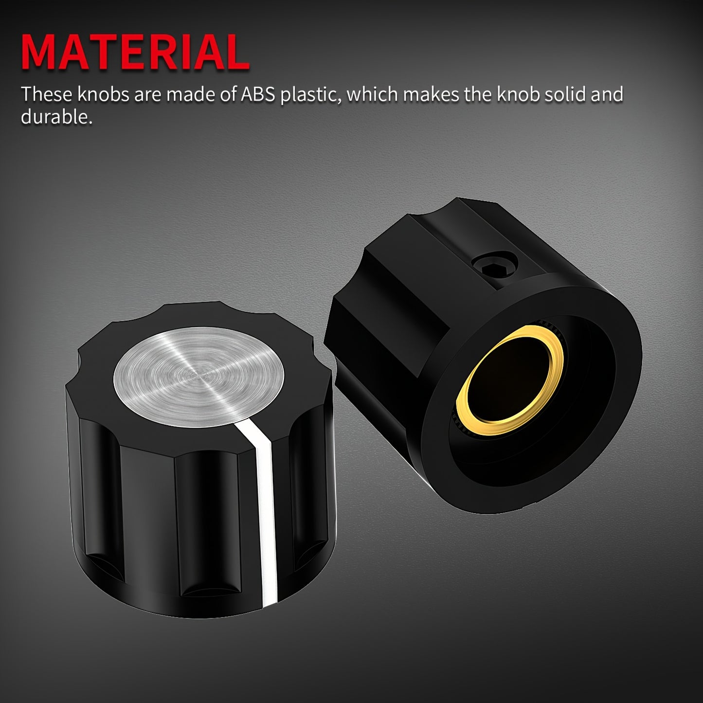 5 Speaker control knobs for 6.35mm shaft potentiometer with set screw.