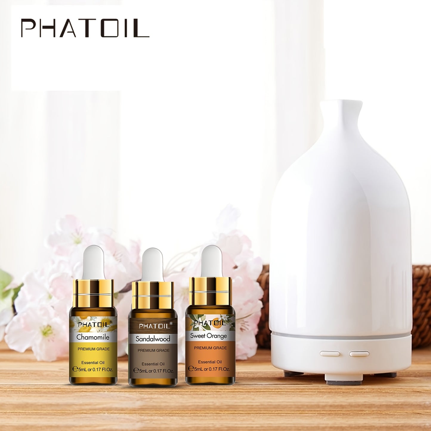 15-piece PHATOIL Essential Oil Set with mood-lifting properties in liquid format under 1L capacity, single blend varieties with no side effects.