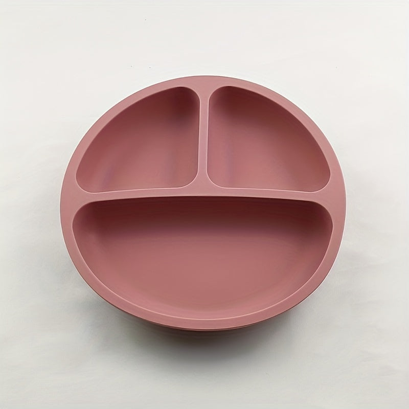 Silicone dining set for children includes plate, bowl, utensils, and microwave-safe bowl free of BPA.