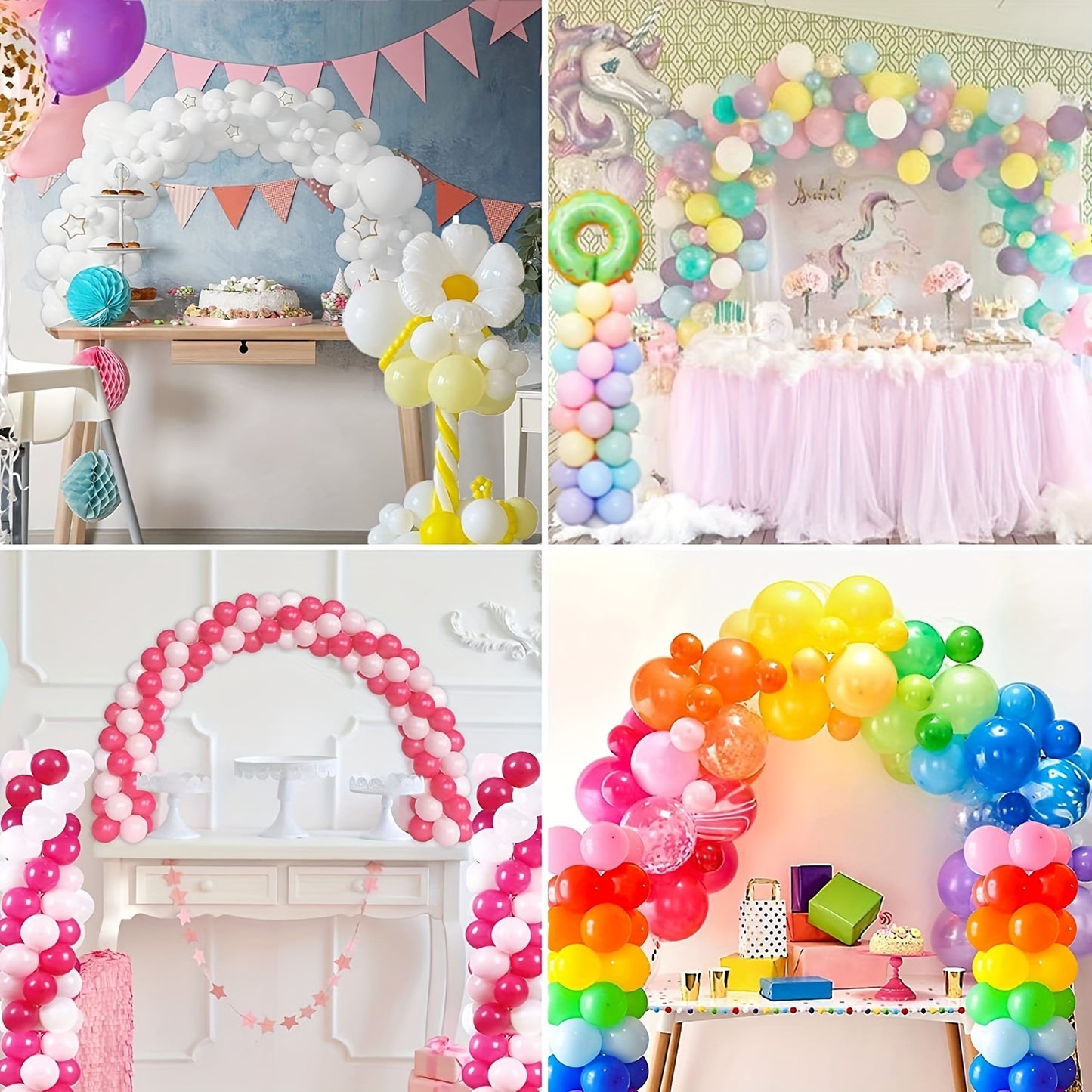 Kit for customizable balloon arch and column stands for table decorations at weddings, baby showers, and birthday parties, including adjustable arch kit and 160.02 cm balloon tower stand with pole and water-fillable base.