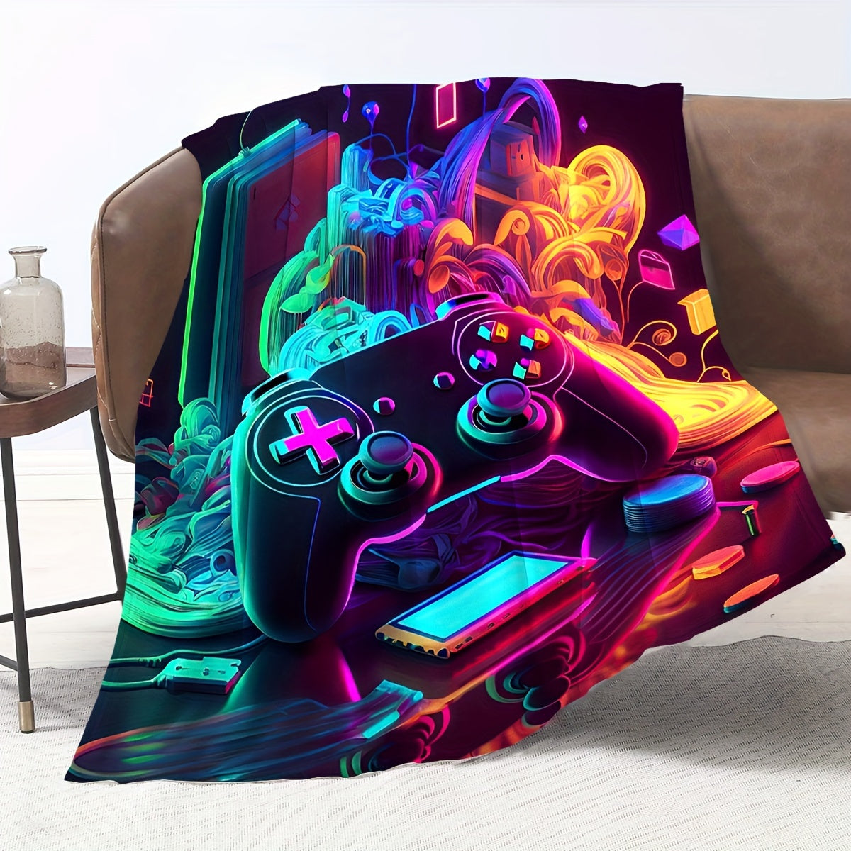 Stay warm and stylish with our 1pc Cool Gamepad Flannel Printed Blanket. This contemporary style blanket is soft and comfortable, perfect for use on travel, sofas, beds, offices, or as home decor. It also makes a great birthday gift for boys, girls, and