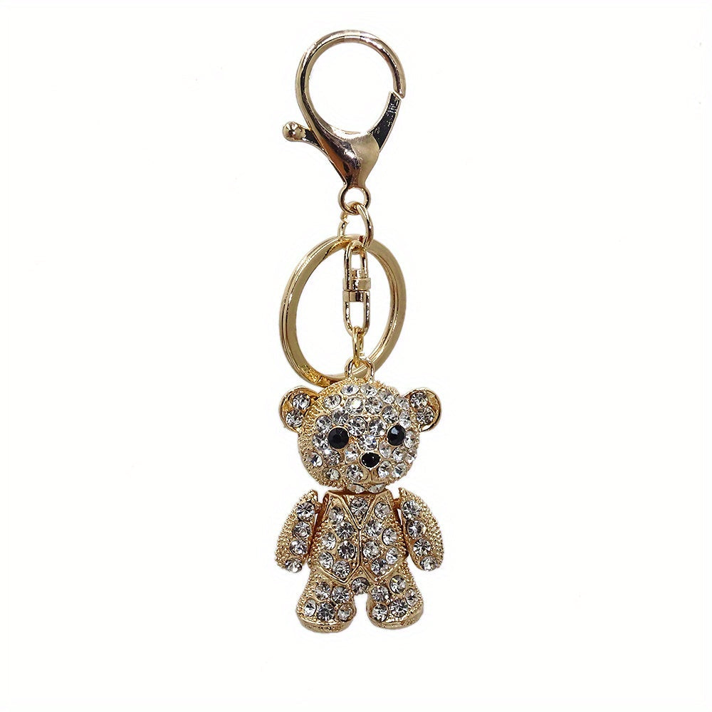 Adorable Bear Keychain Bag Charm - Perfect Holiday or Commemorative Gift for Women - Rhinestone-embellished Metal Pendant for Car Keys