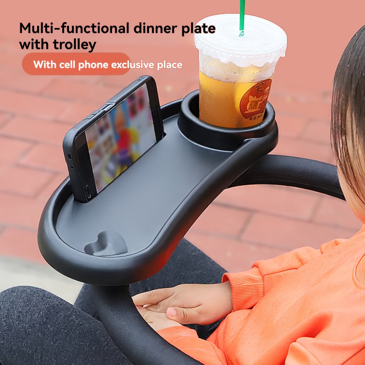 Get the ultimate stroller accessory with the 1-Pack Large Capacity Anti-Slip Stroller Tray. This portable armrest support tray comes with a convenient phone holder and is perfect for all your stroller needs. Made from durable ABS material, this tray is