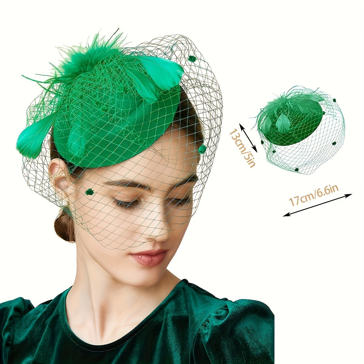 Faux Feather Fascinator Hat with Veil and Hair Clip - Perfect for Tea Parties, Derby Hats, Bridal Weddings