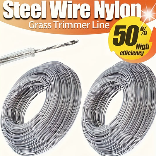 2pcs of durable 3.0mm diameter steel wire nylon grass trimmer line, 15m in length. Ideal for replacing lawn mower spools and cutting grass with brush cutters. A must-have gardening tool.