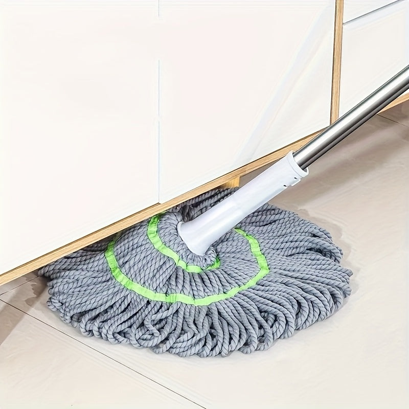 Multi-functional hands-free mop featuring self-wringing technology - ideal for cleaning living rooms, bedrooms, toilets, kitchens, and various floor surfaces. Made with a combination of metal and plastic materials.