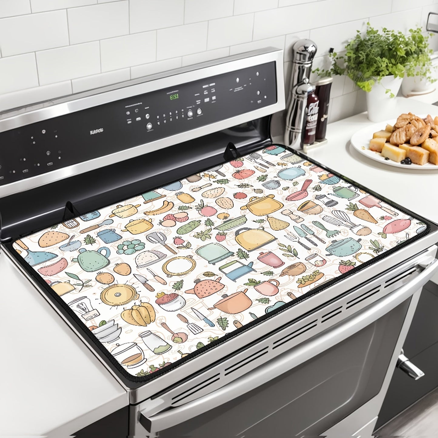 Patterned Cartoon Kitchen Tool Stove Cover - Heat-Resistant and Non-Slip, Suitable for Glass Ceramic and Rubber Stove Surfaces. Protects from Scratches, Can be Used as an Ironing Mat and Coffee Pad for Electric and Magnetic Stoves. Versatile Countertop