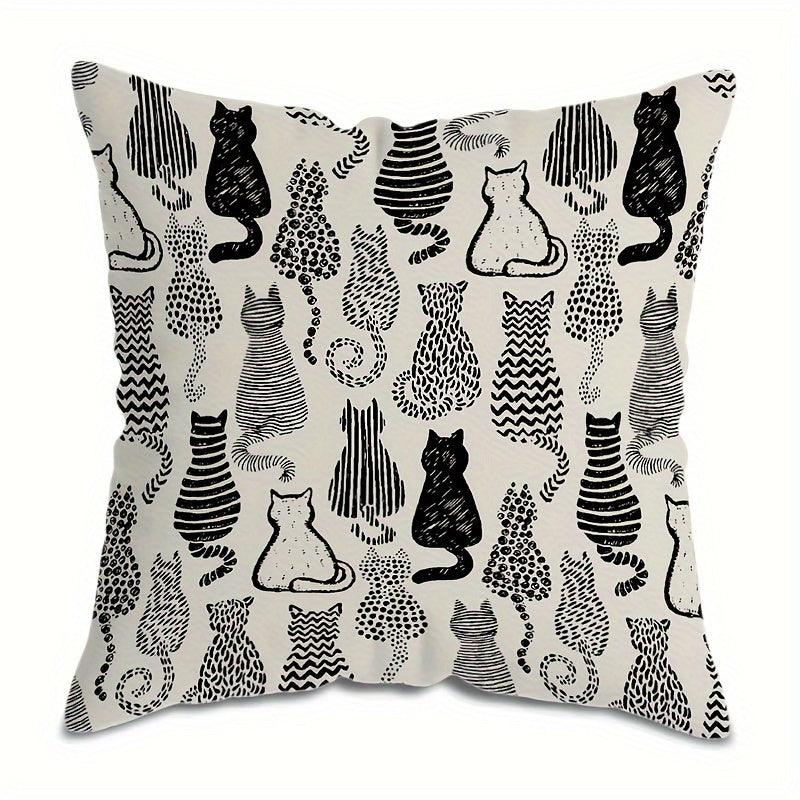 Modern cat themed throw pillow cover with abstract kitten design, machine washable, zippered polyester case for various furniture - 44.96x44.96 cm, insert not included.