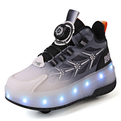 Youngsters' Fashion LED Light-Up Roller Skates in Pink & Purple Gradient Design with White Star Patterns - USB Rechargeable & Durable for All Seasons - Low-Top PU Sneakers for Boys & Girls