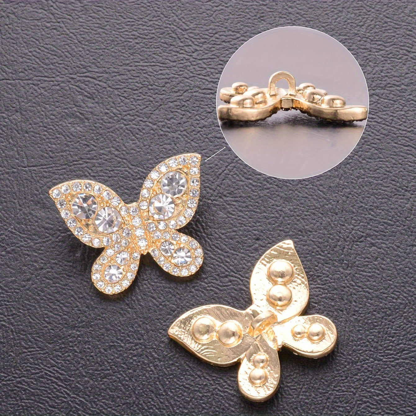 French-inspired butterfly buttons with rhinestones, set of 5/6 - made from metal alloy, hand-sewn decorative fasteners for shirts, sweaters, suits, coats, and windbreakers. Comes with a gift box, ideal for DIY fashion accessories.