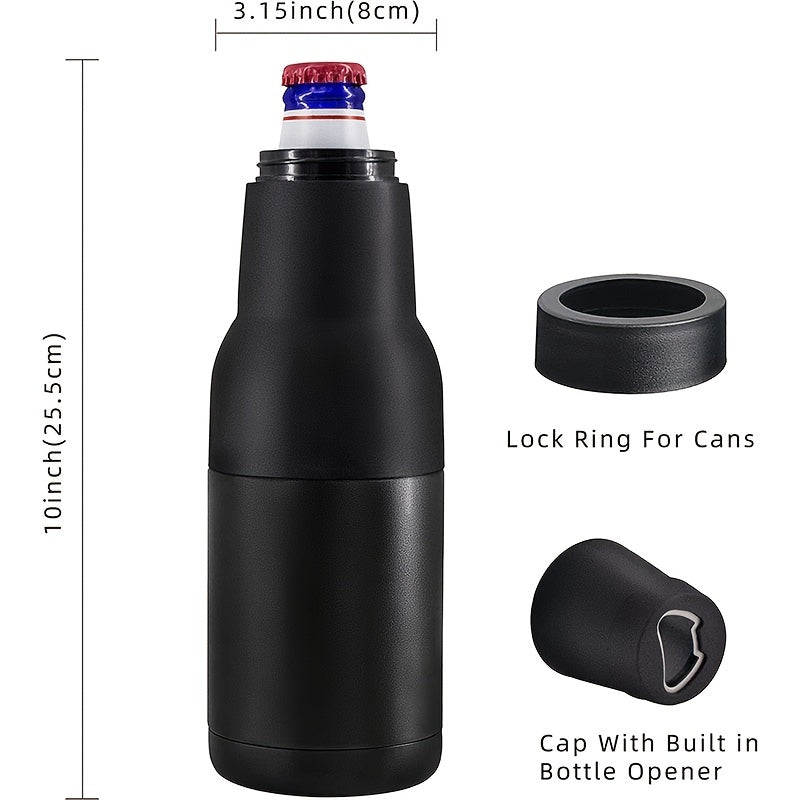 1pc Stainless Steel 3-in-1 Beer Bottle Insulator with Opener, Gifts for Men