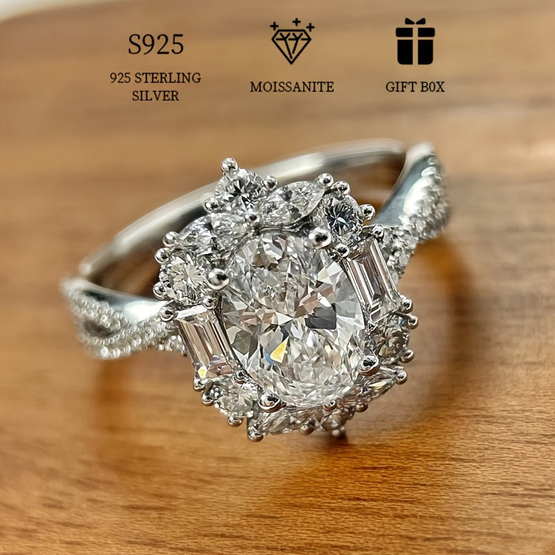 925 Sterling Silver Goose Egg Moissanite Ring, Hypoallergenic, 2CT, for Women, Boho Jewelry, Wedding Anniversary Ring, Includes Moissanite Certificate and Gift Box