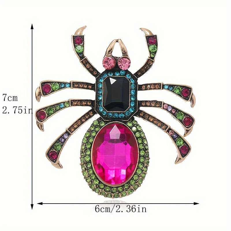 Glistening rhinestone brooch with a retro twist, in a stylish and trendy large spider design, perfect for adding a touch of glamour to party or banquet attire.