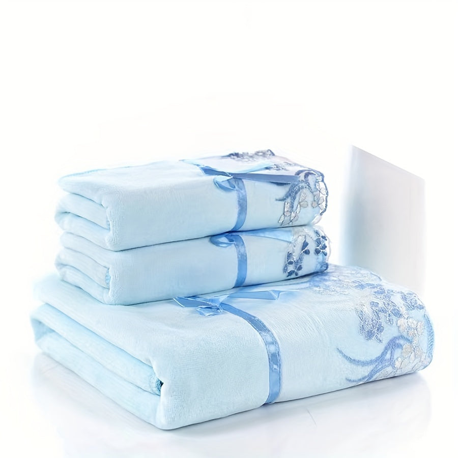 ZZBZZ Luxury Microfiber Lace Towel - Super Soft, Skin-Friendly Hand & Bath Towel with Exquisite Locking Edge for Home Bathroom Essentials