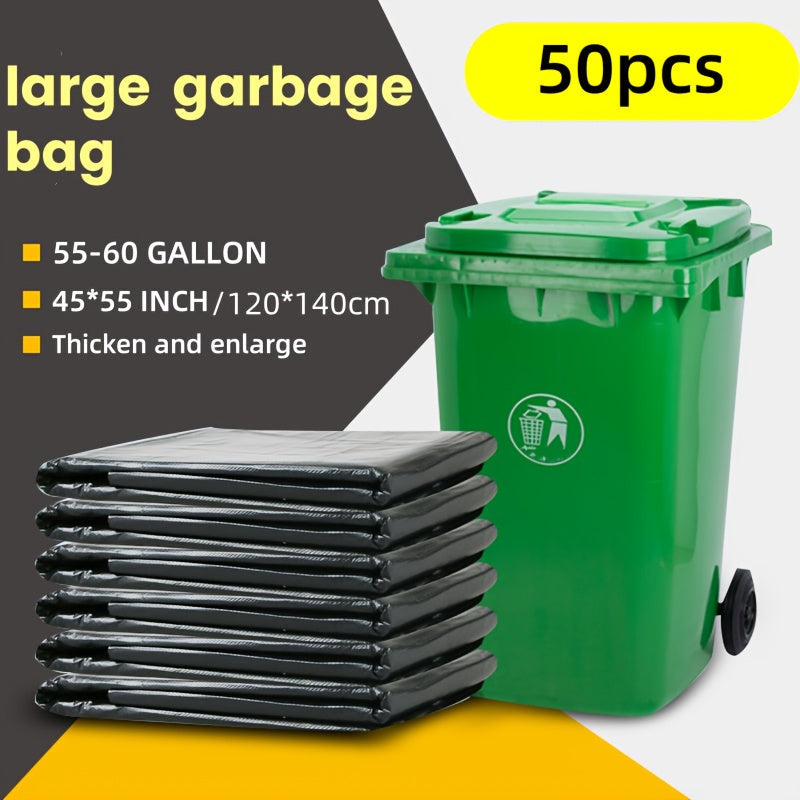 Pack of 50 Heavy-Duty Black Trash Bags, Capacity 208.2-227.12 L - Strong and Reliable for Outdoor, Industrial, Yard, Kitchen & Beyond -Versatile Disposable Waste Bags