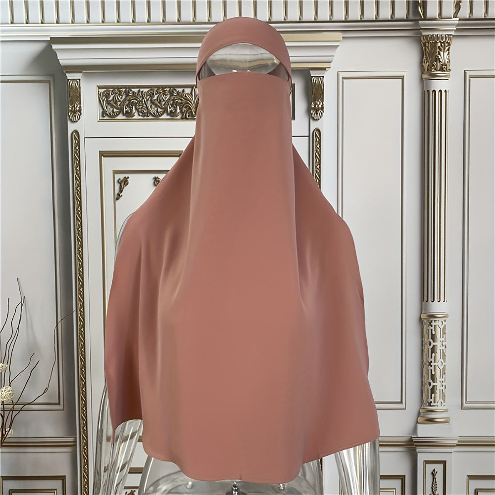 Casual and breathable head scarf for women during Ramadan, featuring a solid color back tie, ideal for wearing as a hijab or turban. This versatile head wrap also doubles as a face covering.