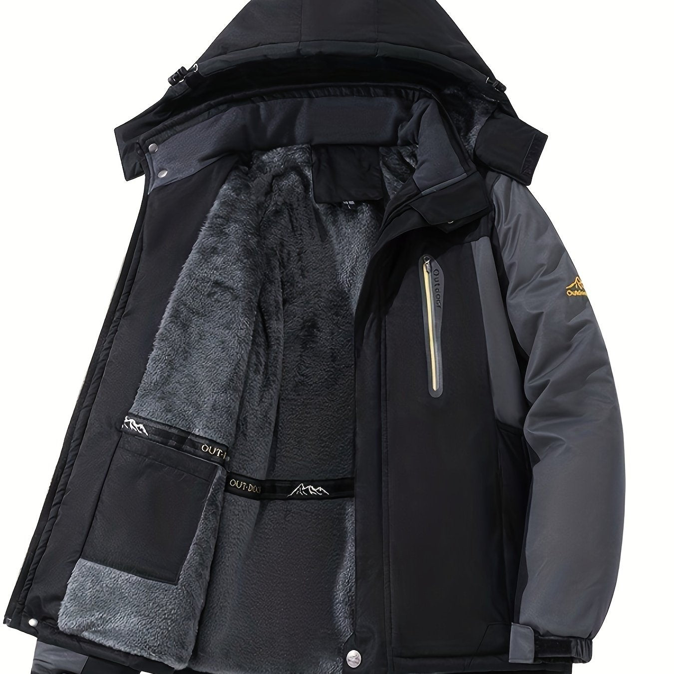 Men's Winter fleece-lined jacket with hood, windproof and trendy, perfect gift.