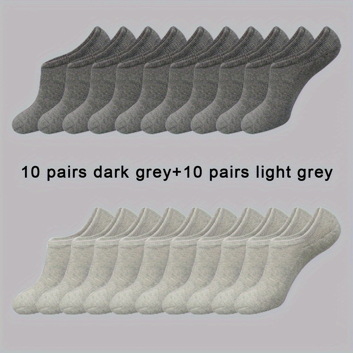 20 pairs of men's solid no-show socks, anti-odor, sweat-absorbing, breathable, and thin for all seasons.