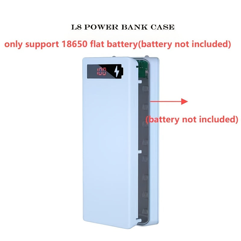 DIY power bank case for 8x18650 batteries, with dual USB Type C charging, made of ABS material. Uncharged storage box (batteries not included).