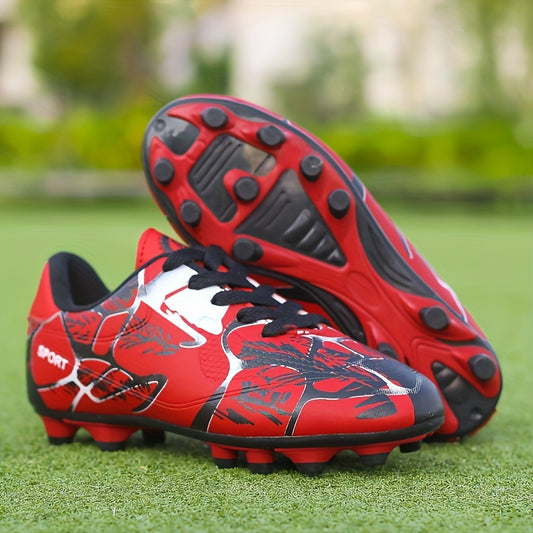 Non-slip football cleat with spikes for boys, professional and comfortable outdoor soccer shoes for training and competition.