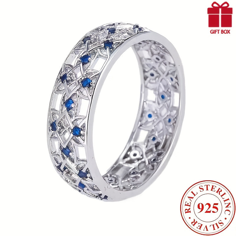 This stunning women's wedding ring is made of elegant 925 pure silver and features a beautiful blue super glossy zirconia stone. It is perfect for daily wear or as a special gift for occasions such as weddings, Valentine's Day, birthdays, parties, and