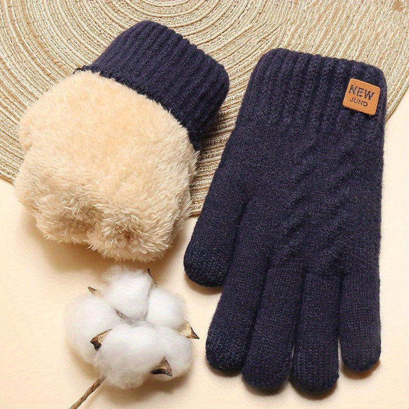 Wholesale Double-layer Knitted Gloves with Velvet Lining, Coldproof and Warm Touch Screen Gloves, Solid Color Elastic Short Winter Gloves