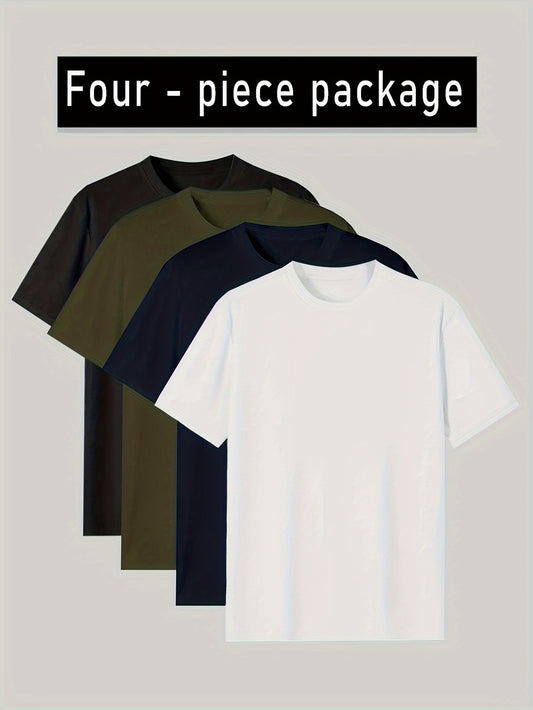 4-piece set of solid color men's t-shirts for home wear